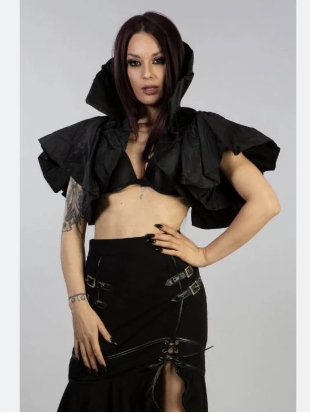 Burleska Blade Black Taffeta High Collar Bolero Gothic Victorian Ruffle Shrug
